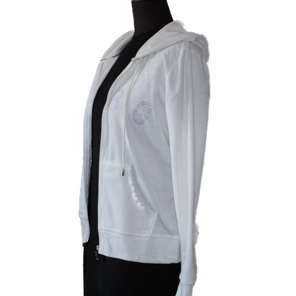 NWT BCBG MAXAZRIA Branded Logo Hoodie White Top L - Picture 3 of 8